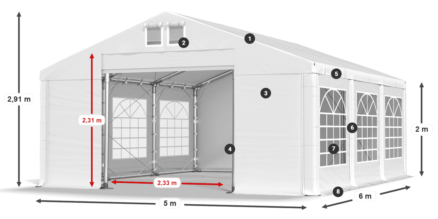 Acoperiș: MS 580 PVC Pereţi: FR 620 PVC 2m legenda
