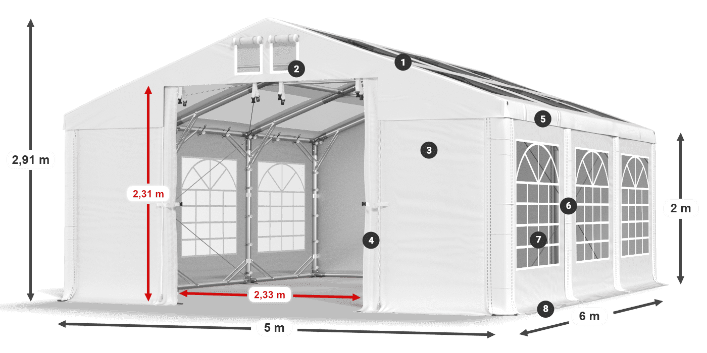 Acoperiș: MS T 580 PVC Pereţi: FR 620 PVC 2m legenda