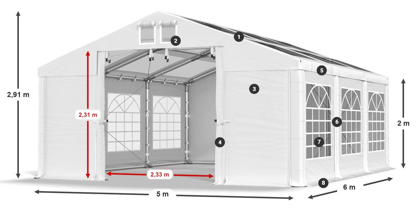 Acoperiș: MS T 580 PVC Pereţi: FR 620 PVC 2m legenda