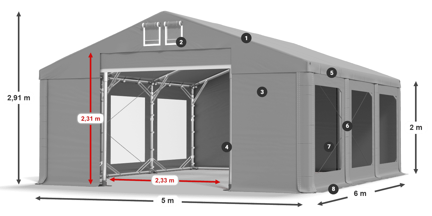 Acoperiș: MS 580 PVC Pereţi: MS 580 PVC 2m legenda