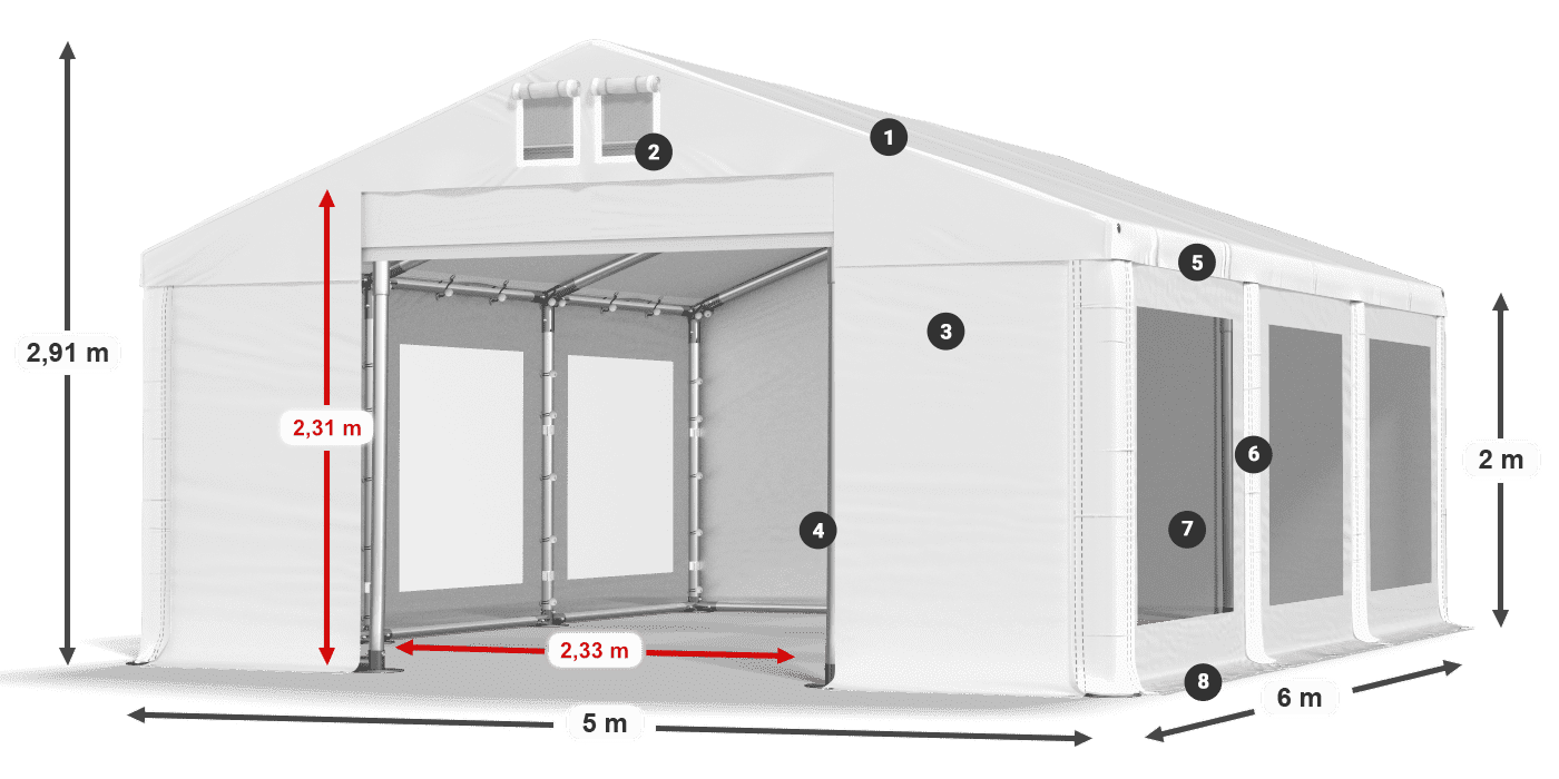 Acoperiș: MS 580 PVC Pereţi: MS 580 PVC 2m legenda