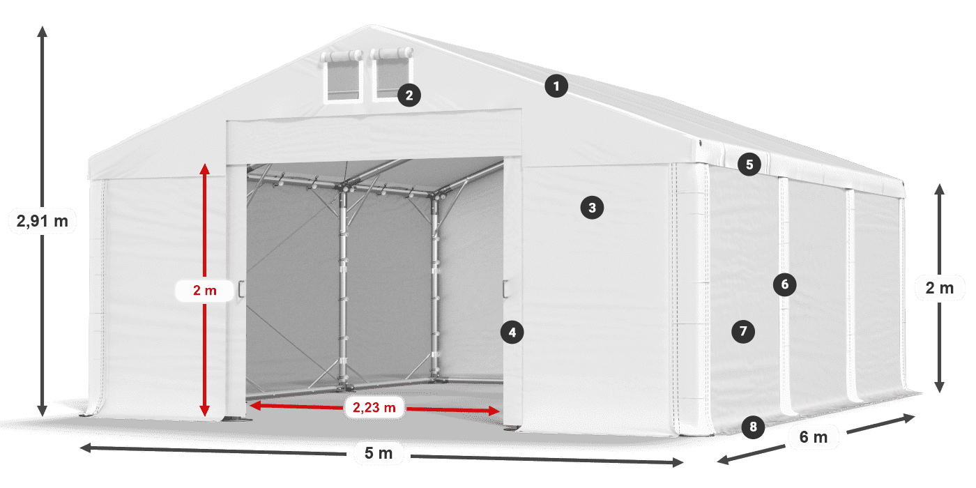Acoperiș: MS 580 PVC Pereţi: SD 500 PVC 2m legenda