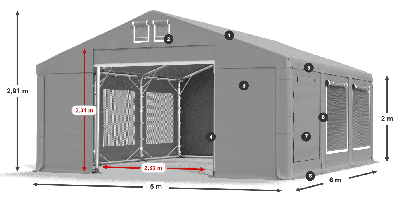 Acoperiș: MS 580 PVC Pereţi: SD M 500 PVC 2m legenda