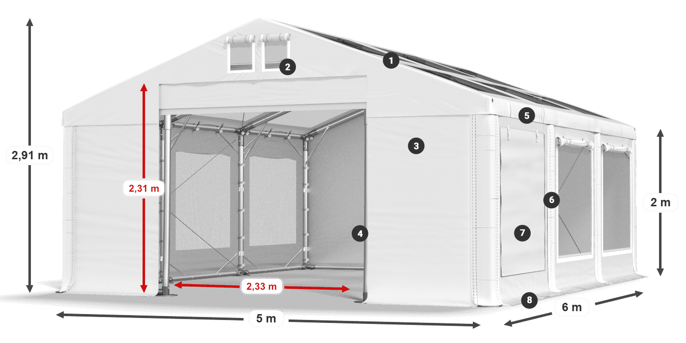 Acoperiș: MS T 580 PVC Pereţi: SDM 500 PVC 2m legenda