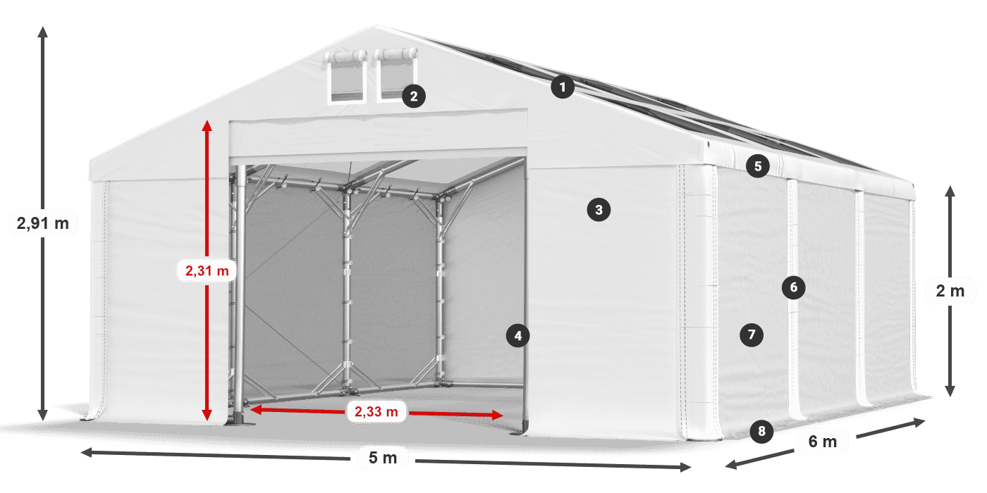 Acoperiș: MS T 580 PVC Pereţi: SD 500 PVC 2m legenda