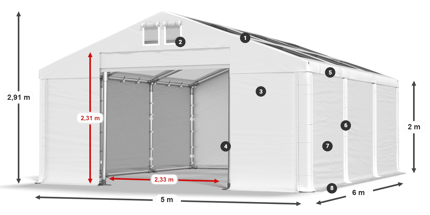 Acoperiș: MS T 580 PVC Pereţi: SD 500 PVC 2m legenda