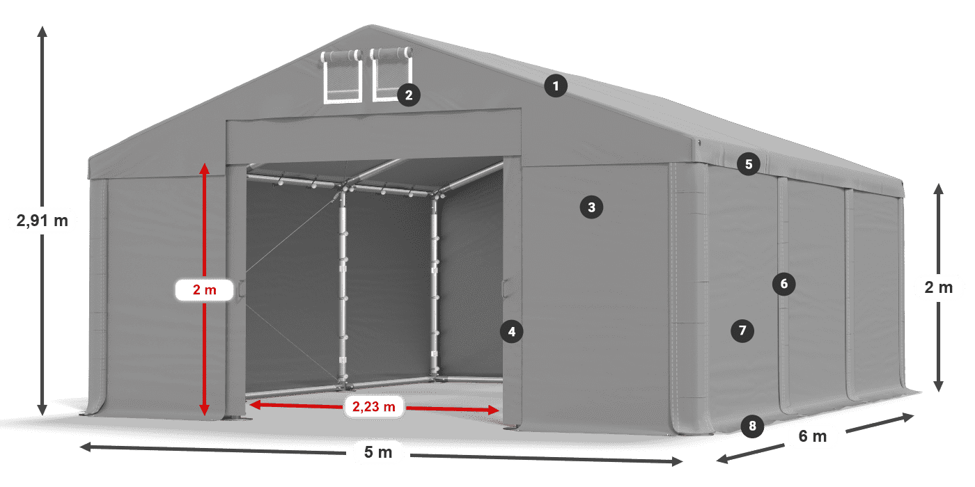 Acoperiș: MS 580 PVC Pereţi: SD 500 PVC 2m legenda