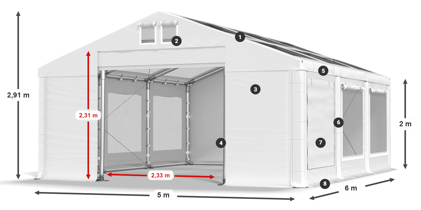 Acoperiș: MS T 580 PVC Pereţi: SDM 500 PVC 2m legenda