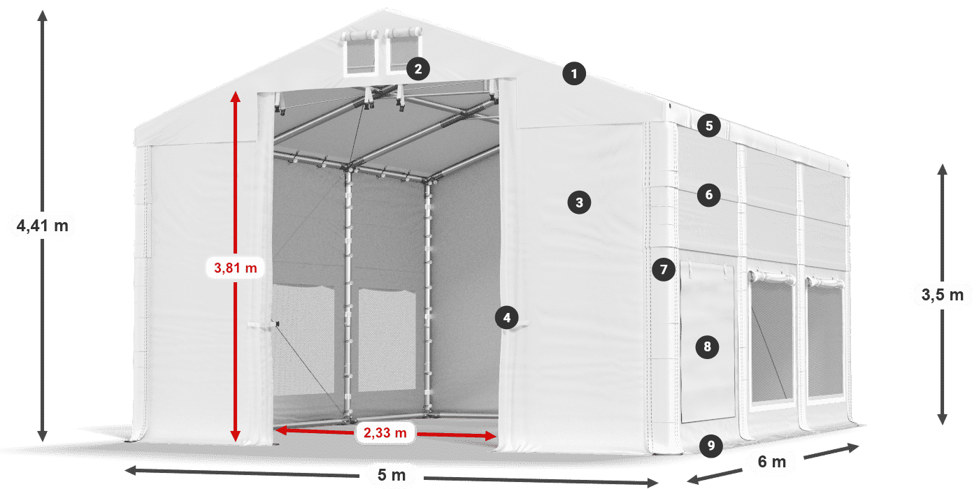Acoperiș: FR 620 PVC Pereţi: SD 500 PVC 3.5 m legenda