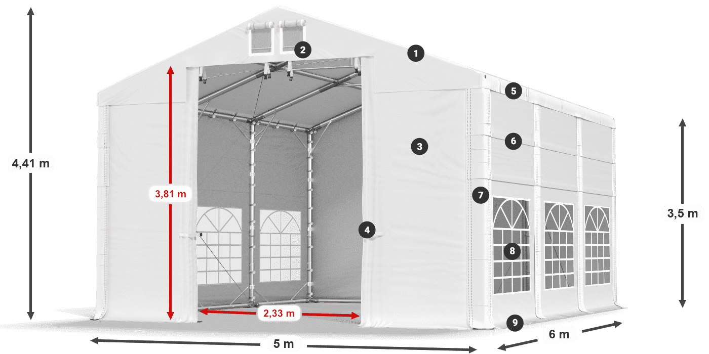 Acoperiș: SD 560 PVC Pereţi: FR 620 PVC legenda 3.5m