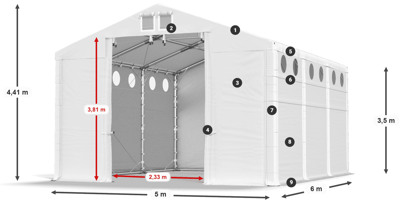 Acoperiș: SD 560 PVC Pereţi: MS O 580 PVC legenda 3.5m