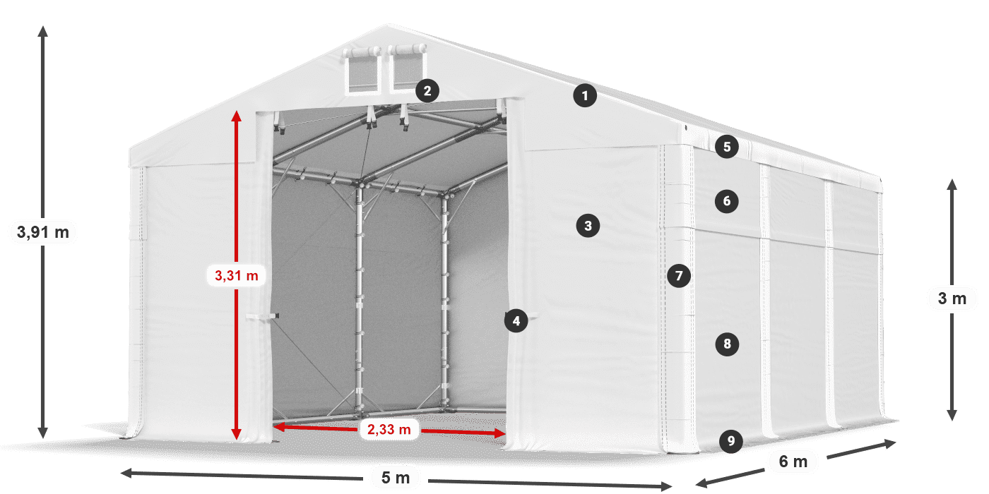 Acoperiș: FR 620 PVC Pereţi: SD 500 PVC Legenda 3m