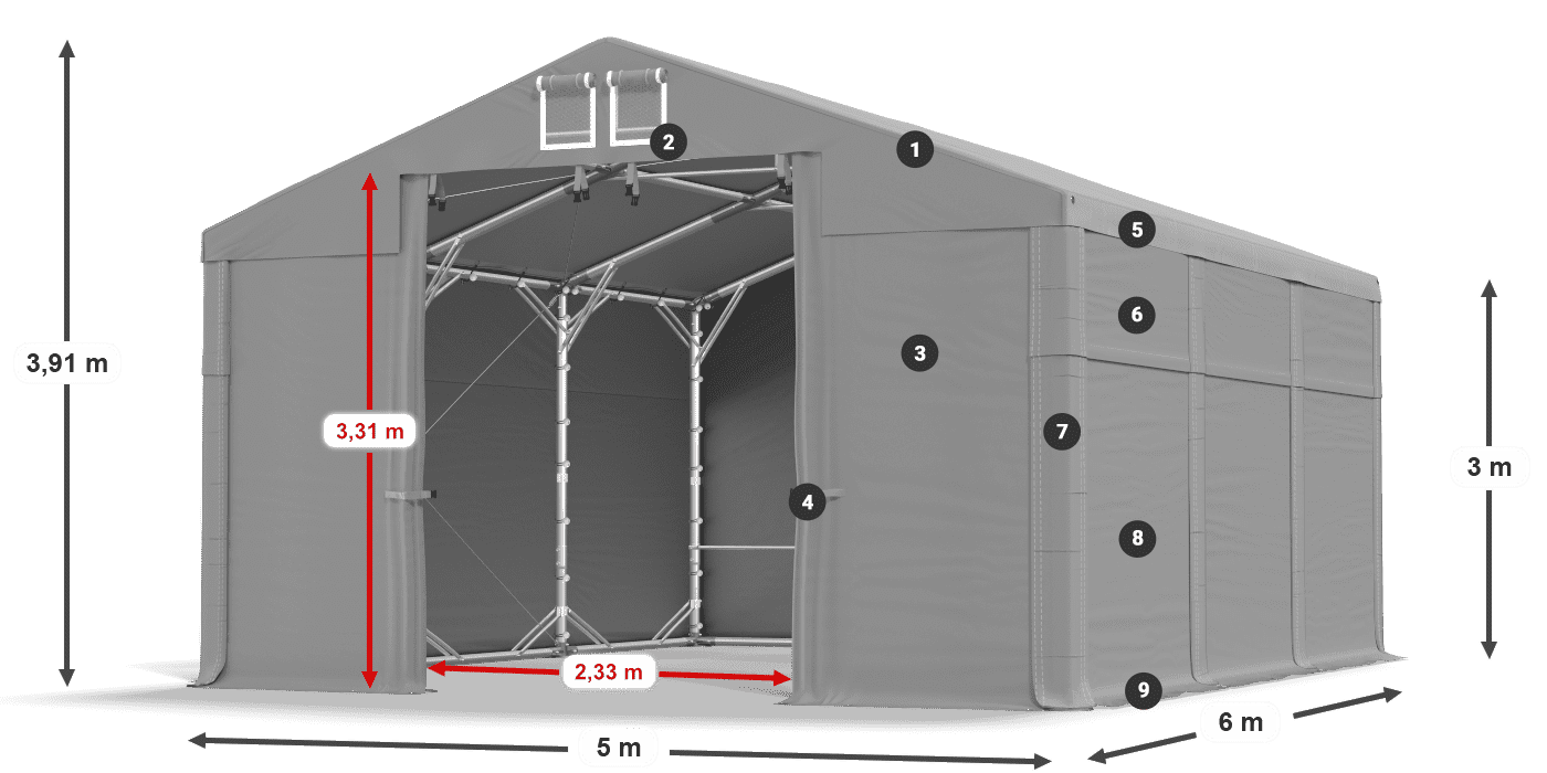 Acoperiș: FR 620 PVC Pereţi: SD 500 PVC Legenda 3m