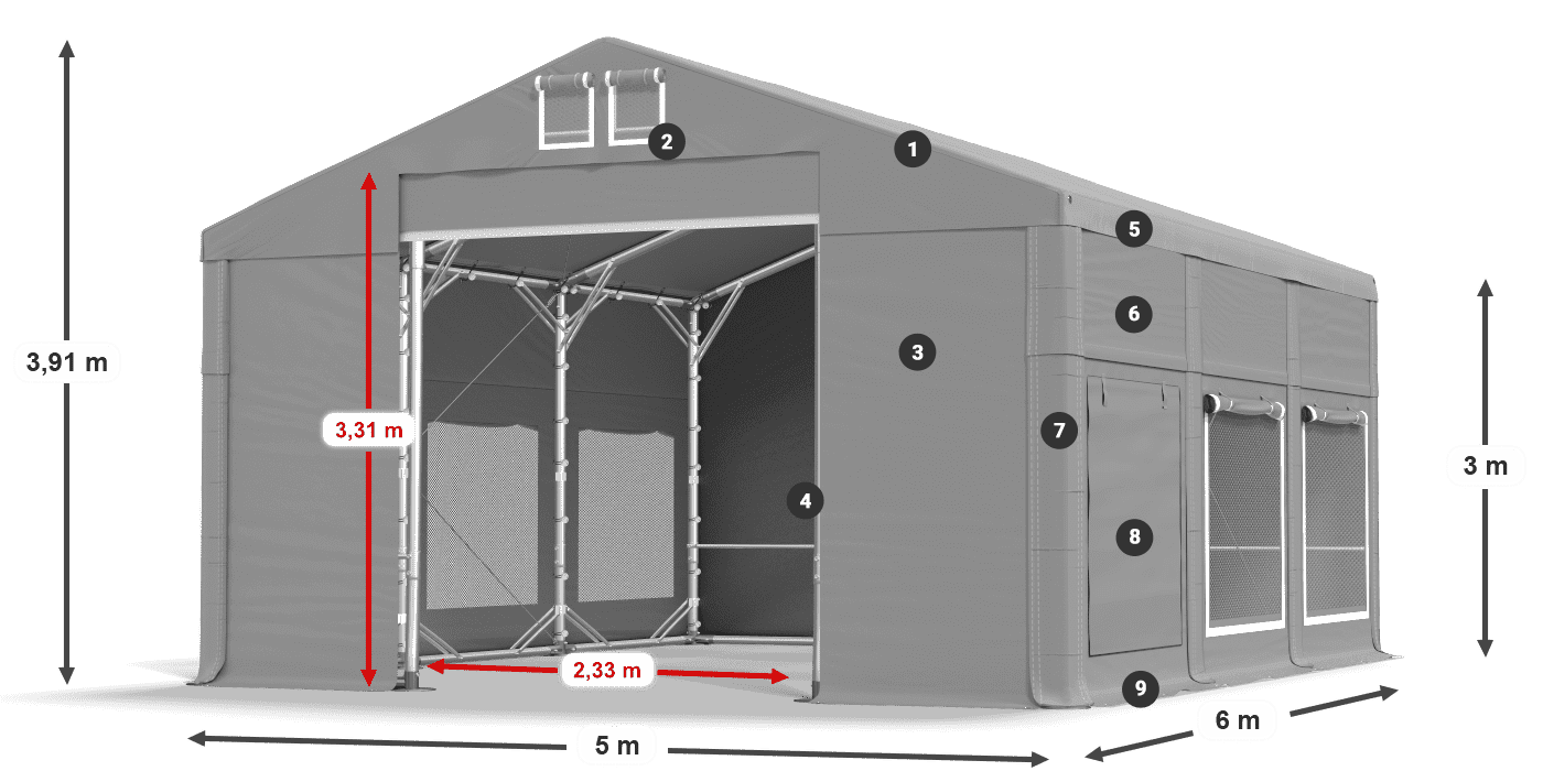Acoperiș: FR 620 PVC Pereţi: SD 500 PVC Legenda 3m