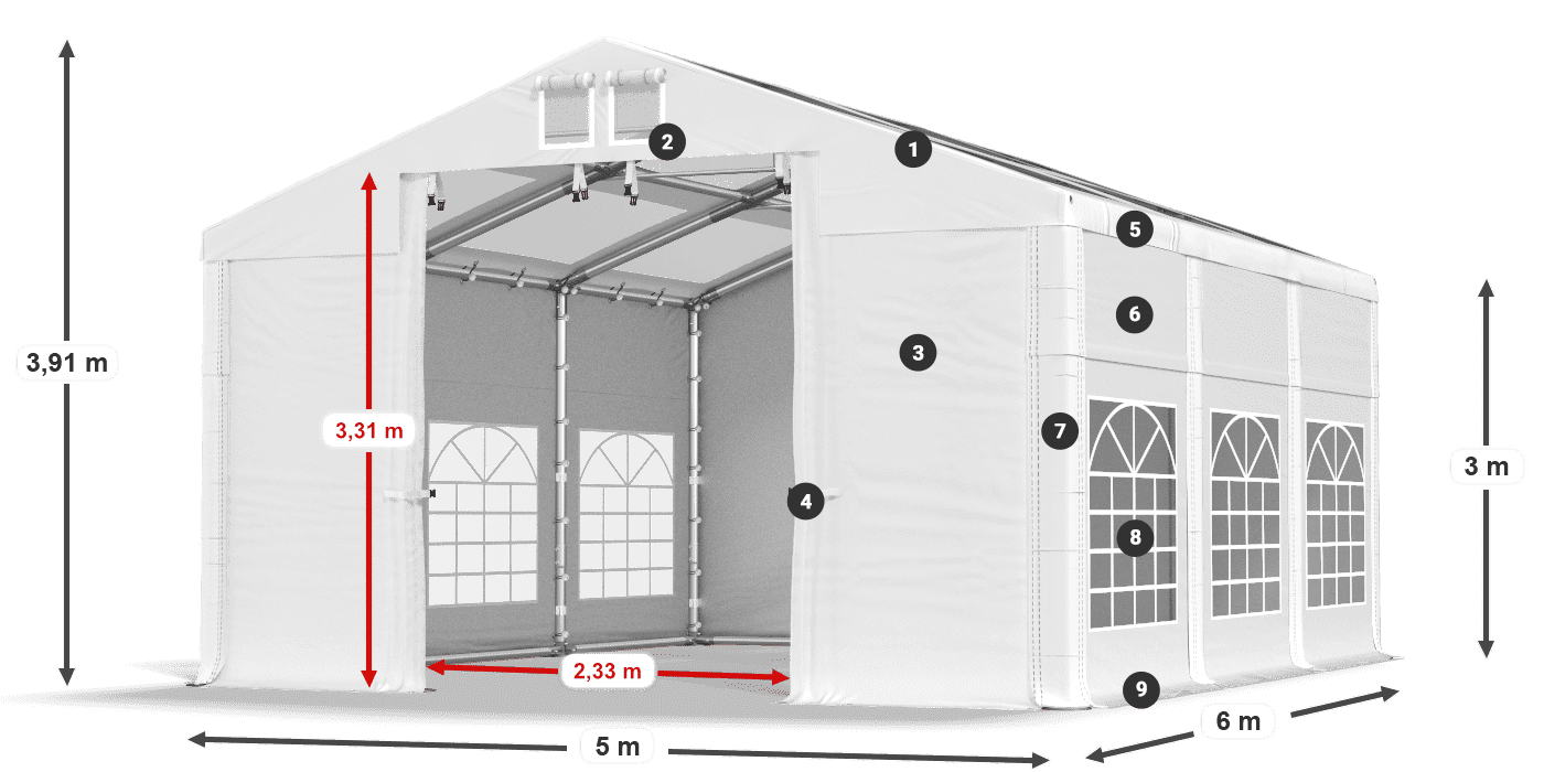 Acoperiș: MS T 580 PVC Pereţi: FR 620 PVC Legenda 3m