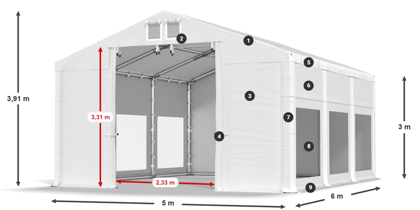 Acoperiș: MS 580 PVC Pereţi: MS 580 PVC Legenda 3m