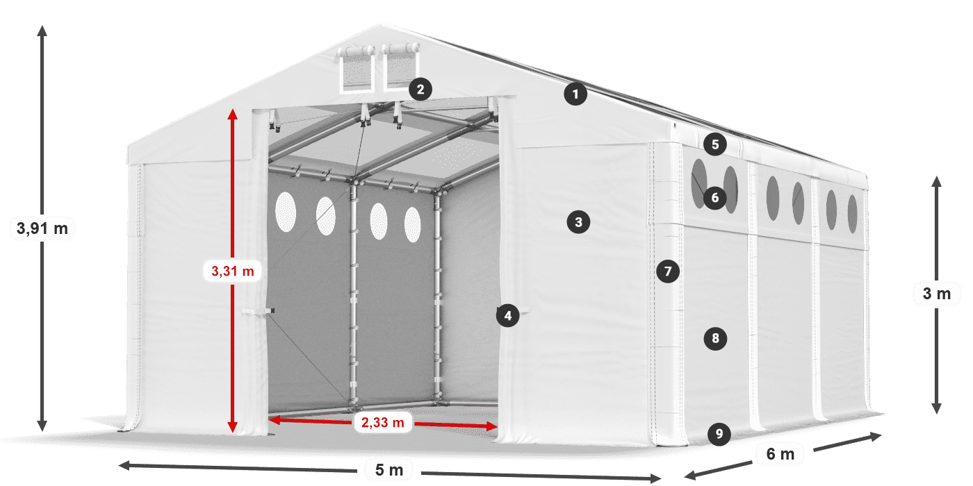 Acoperiș: MS T 580 PVC Pereţi: MS O 580 PVC Legenda 3m