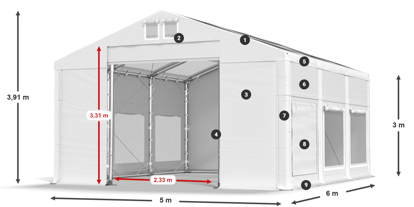 Acoperiș: MS T 580 PVC Pereţi: SD M 500 PVC Legenda 3m