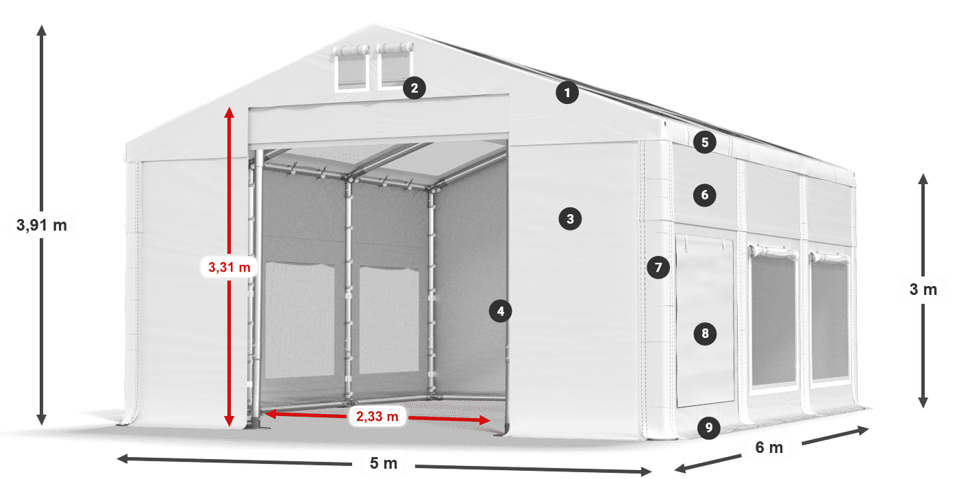 Acoperiș: MS T 580 PVC Pereţi: SD M 500 PVC Legenda 3m