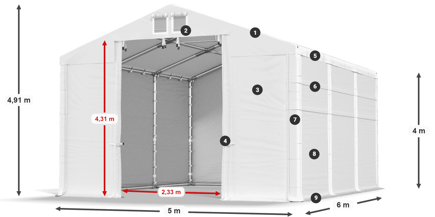 Acoperiș: MS 580 PVC Pereţi: SD 500 PVC Legenda 4m