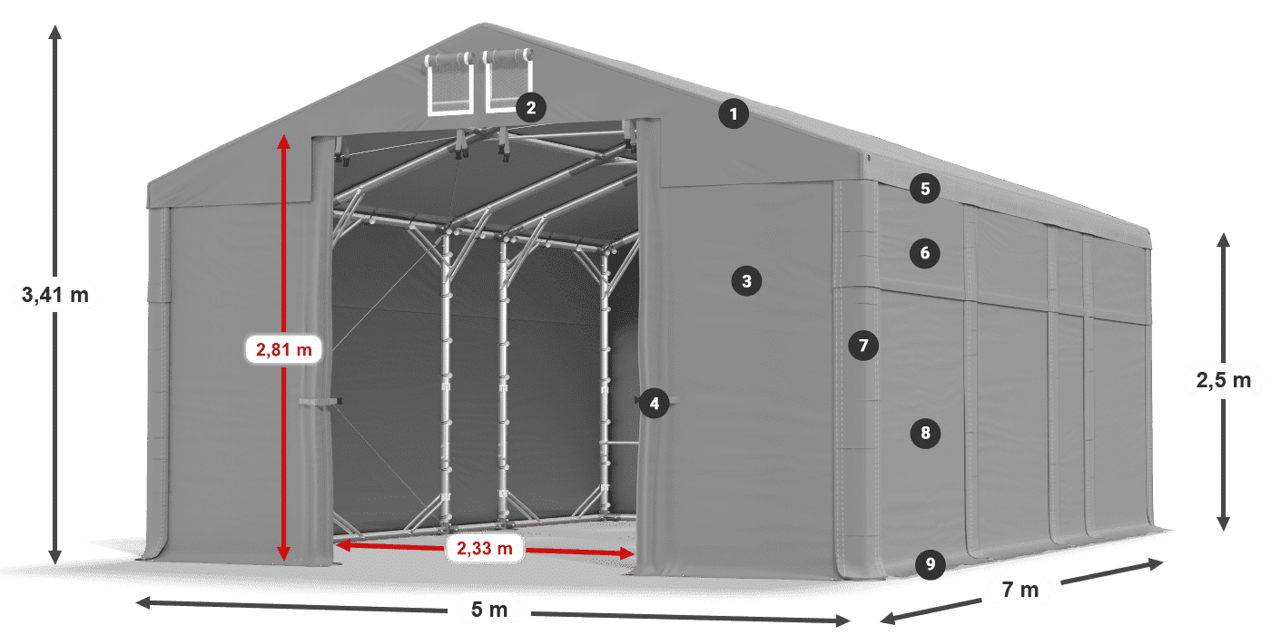 Acoperiș: FR 620 PVC Pereţi: MS 580 PVC legenda 2.5m