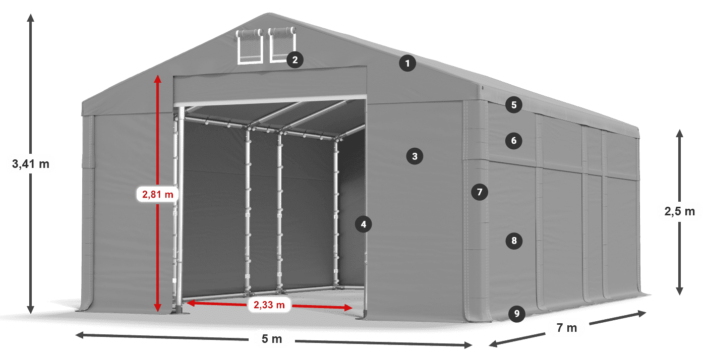 Acoperiș: FR 620 PVC Pereţi: MS 580 PVC legenda 2.5m