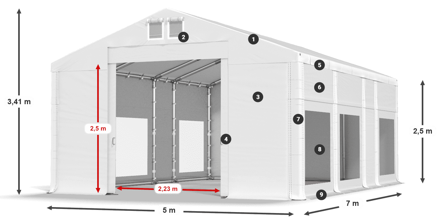 Acoperiș: FR 620 PVC Pereţi: MS 580 PVC legenda 2.5m