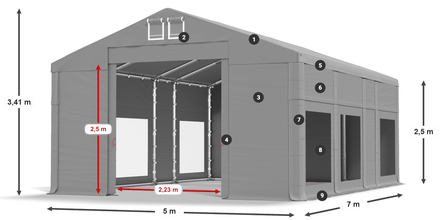 Acoperiș: FR 620 PVC Pereţi: MS 580 PVC legenda 2.5m