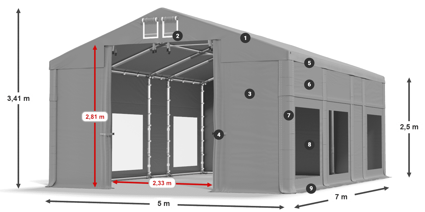 Acoperiș: FR 620 PVC Pereţi: MS 580 PVC legenda 2.5m