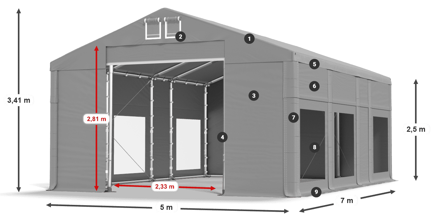 Acoperiș: FR 620 PVC Pereţi: MS 580 PVC legenda 2.5m