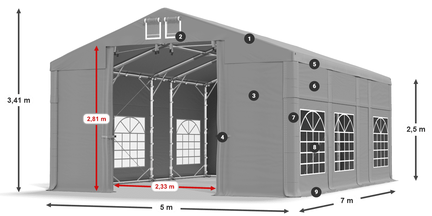 Acoperiș: FR 620 PVC Pereţi: SD 500 PVC legenda 2.5m