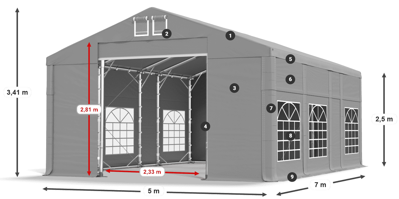 Acoperiș: FR 620 PVC Pereţi: SD 500 PVC legenda 2.5m