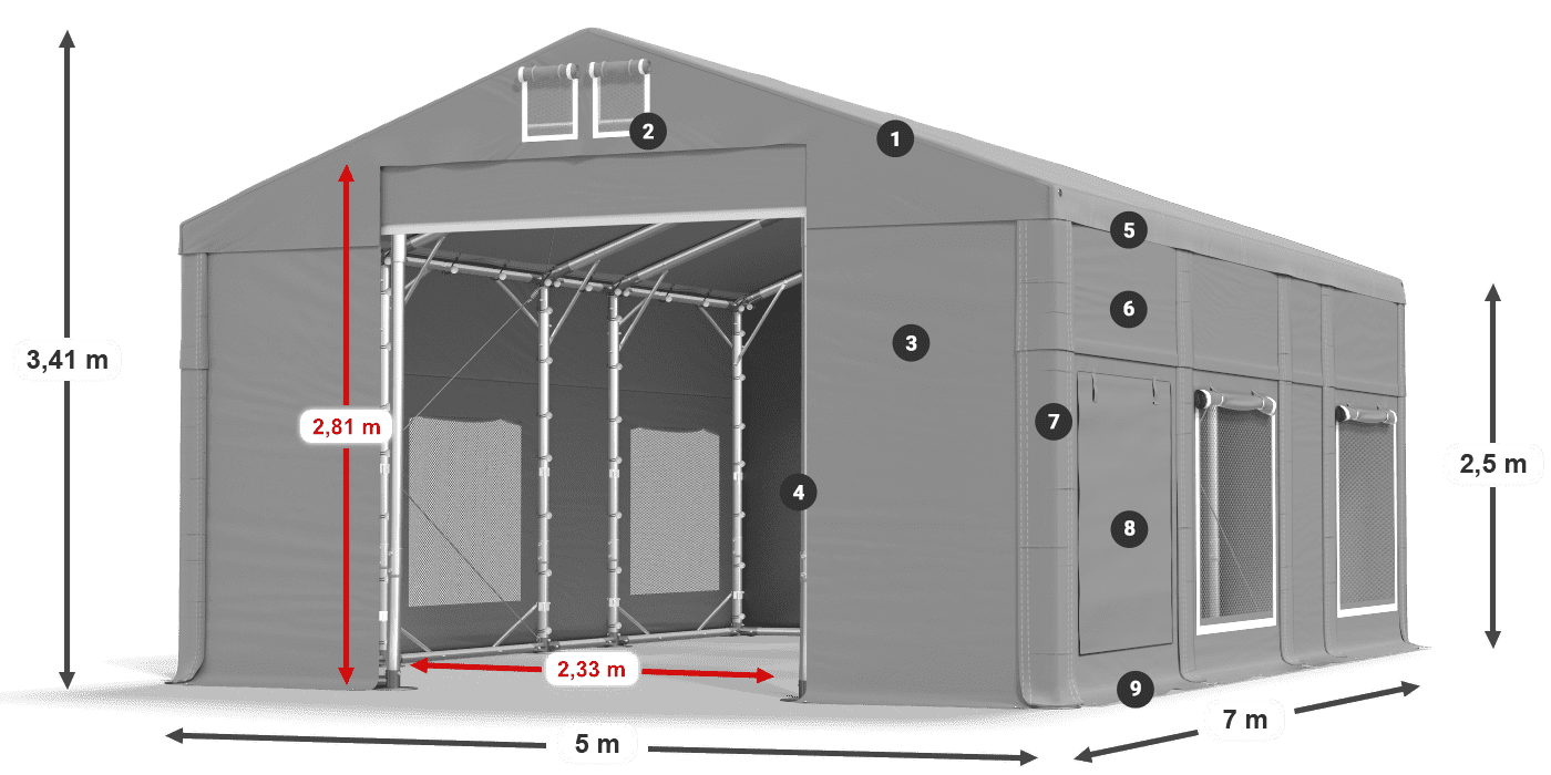 Acoperiș: FR 620 PVC Pereţi: SD 500 PVC legenda 2.5m