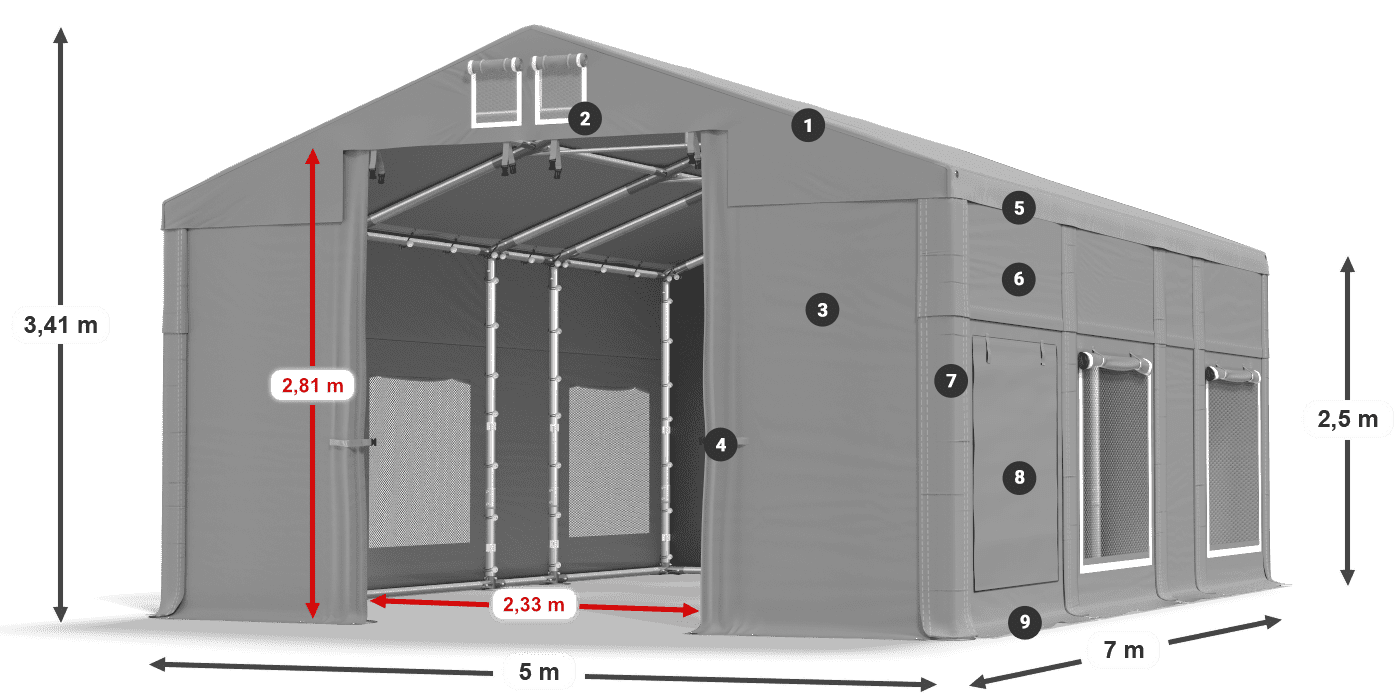 Acoperiș: FR 620 PVC Pereţi: SD 500 PVC legenda 2.5m