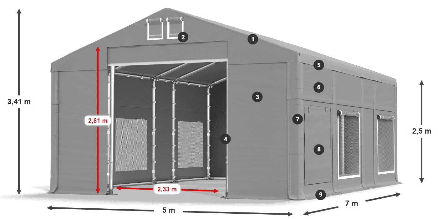 Acoperiș: FR 620 PVC Pereţi: SD 500 PVC legenda 2.5m