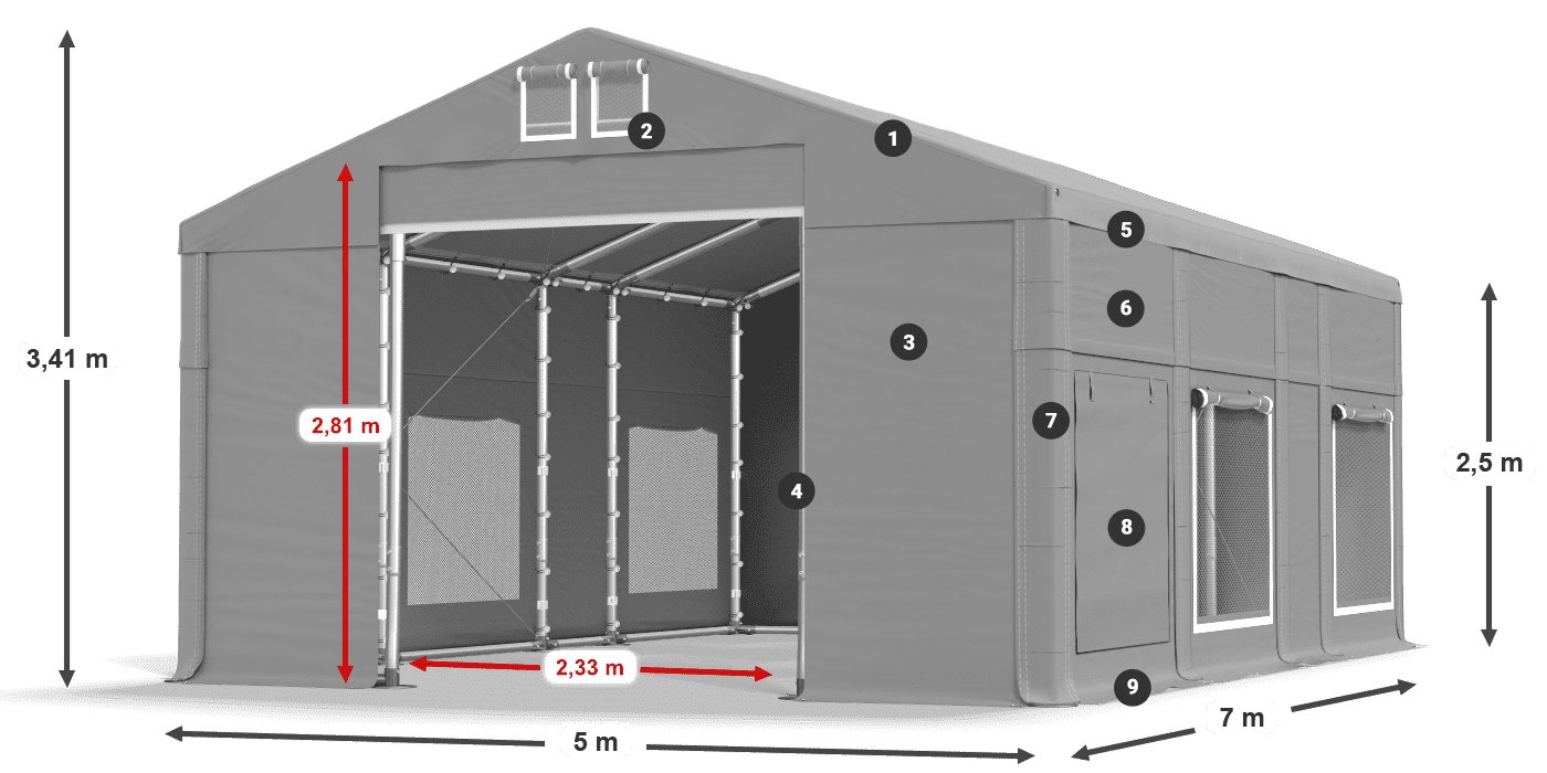 Acoperiș: FR 620 PVC Pereţi: SD 500 PVC legenda 2.5m