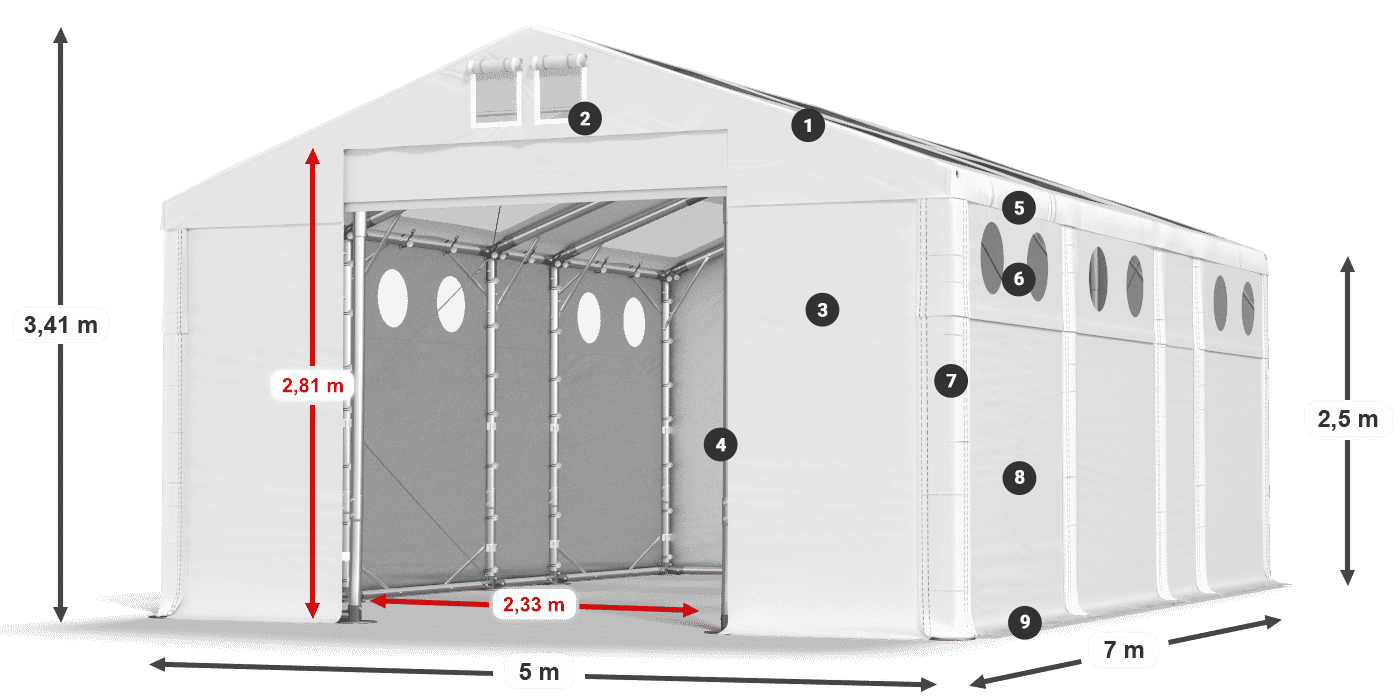 Acoperiș: MS T 580 PVC Pereţi: FR O 620 PVC legenda 2.5m