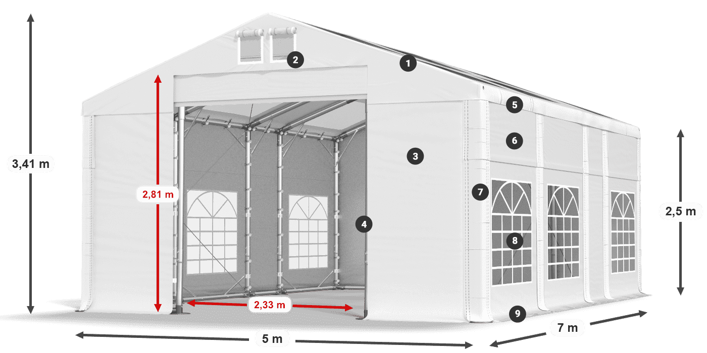 Acoperiș: MS T 580 PVC Pereţi: FR 620 PVC legenda 2.5m