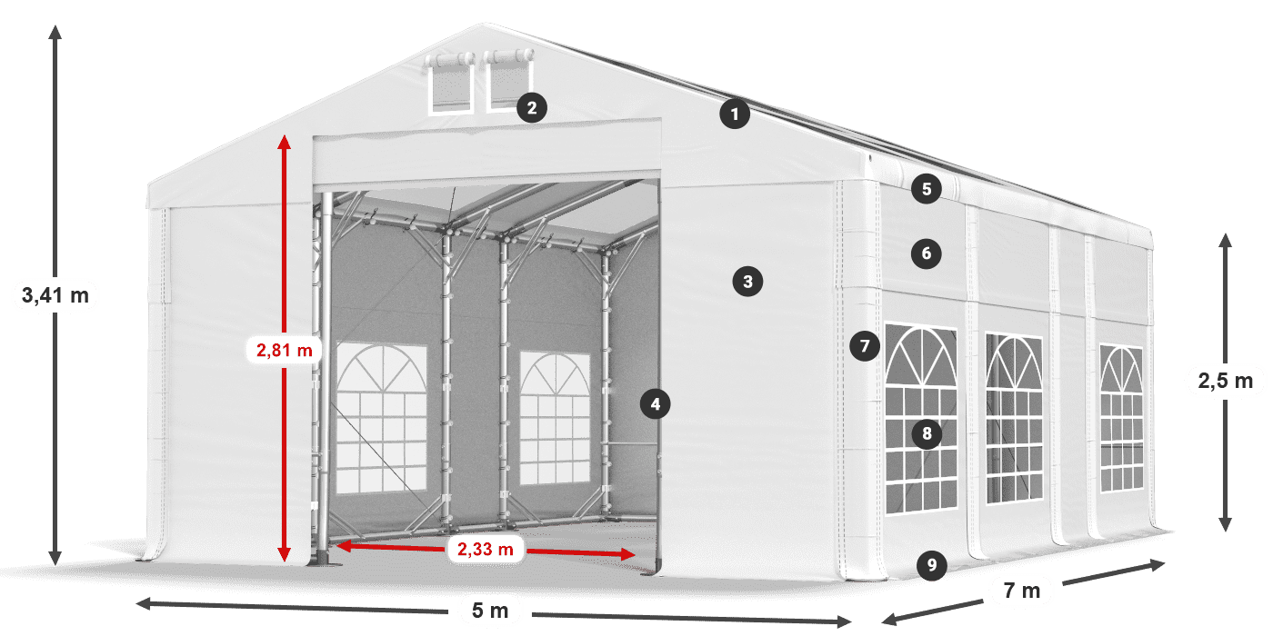 Acoperiș: MS T 580 PVC Pereţi: FR 620 PVC legenda 2.5m