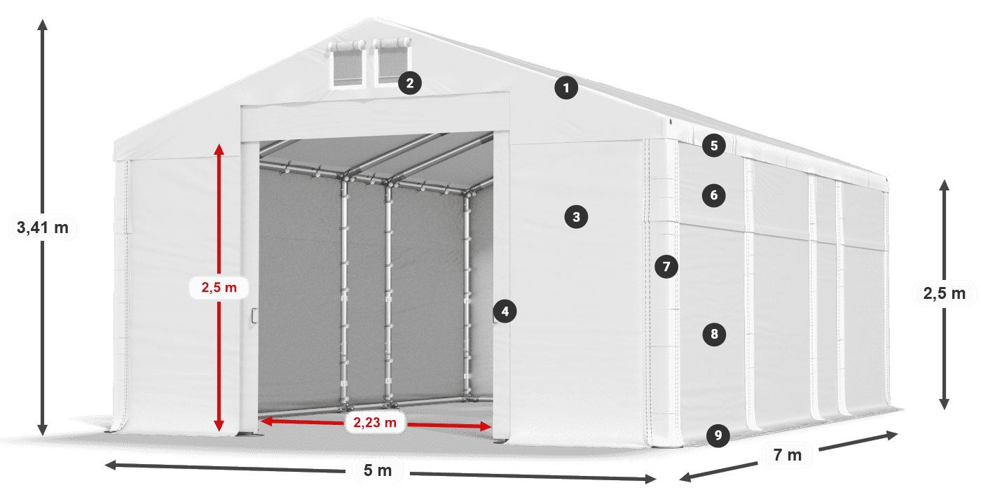 Acoperiș: MS 580 PVC Pereţi: SD 500 PVC legenda 2.5m