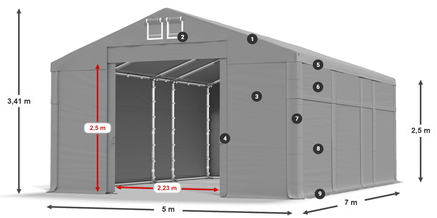 Acoperiș: MS 580 PVC Pereţi: SD 500 PVC legenda 2.5m
