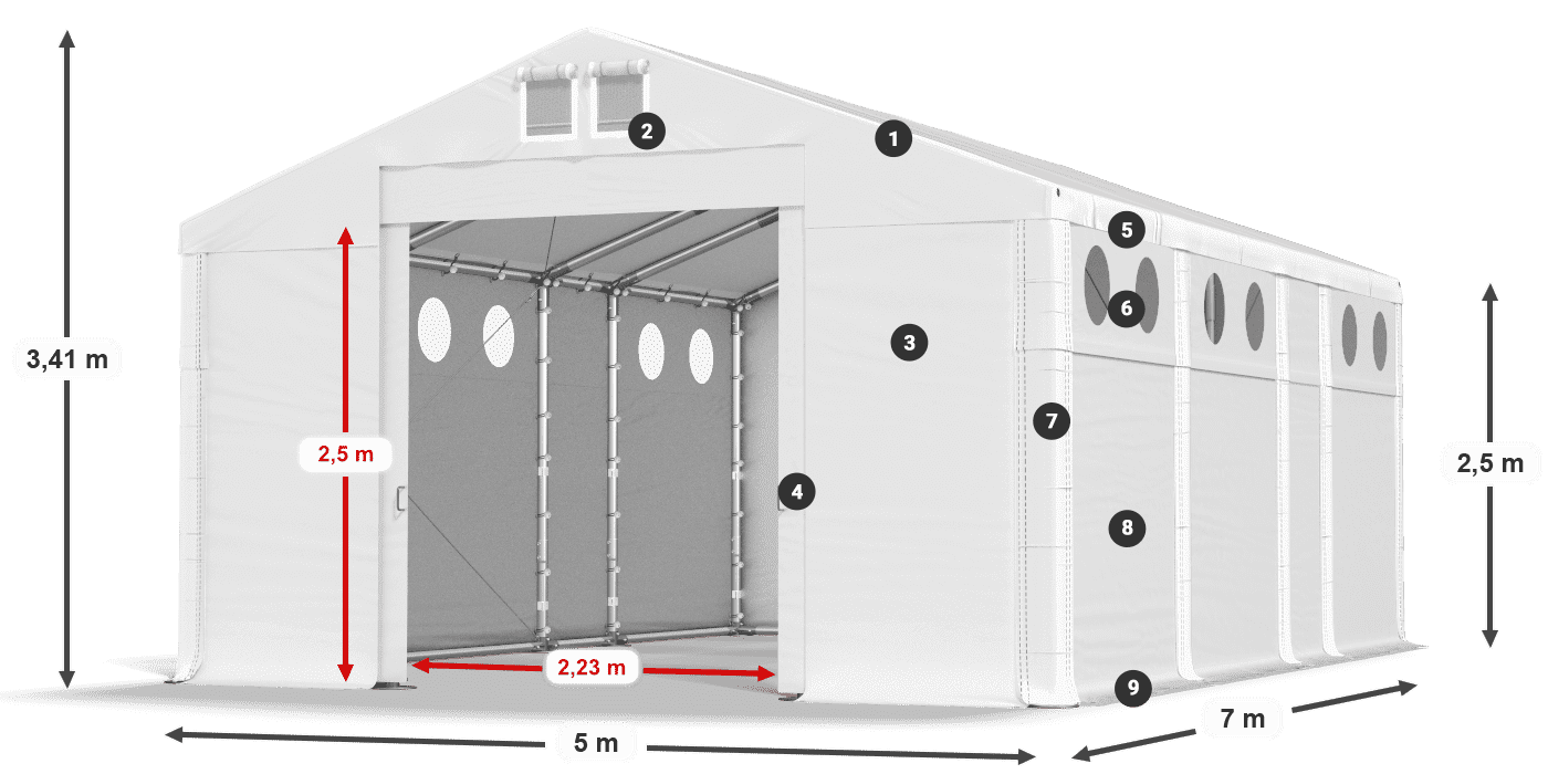 Acoperiș: MS 580 PVC Pereţi: SD O 500 PVC legenda 2.5m