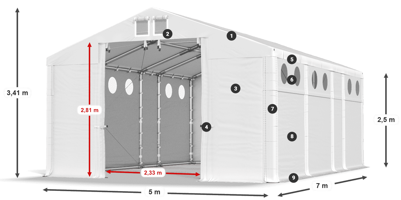 Acoperiș: MS 580 PVC Pereţi: SD O 500 PVC legenda 2.5m