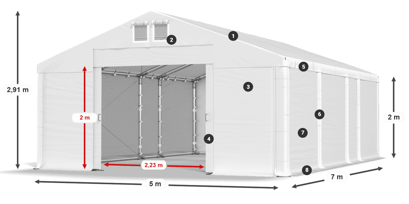 Acoperiș: FR 620 PVC Pereţi: SD 580 PVC 2m legenda