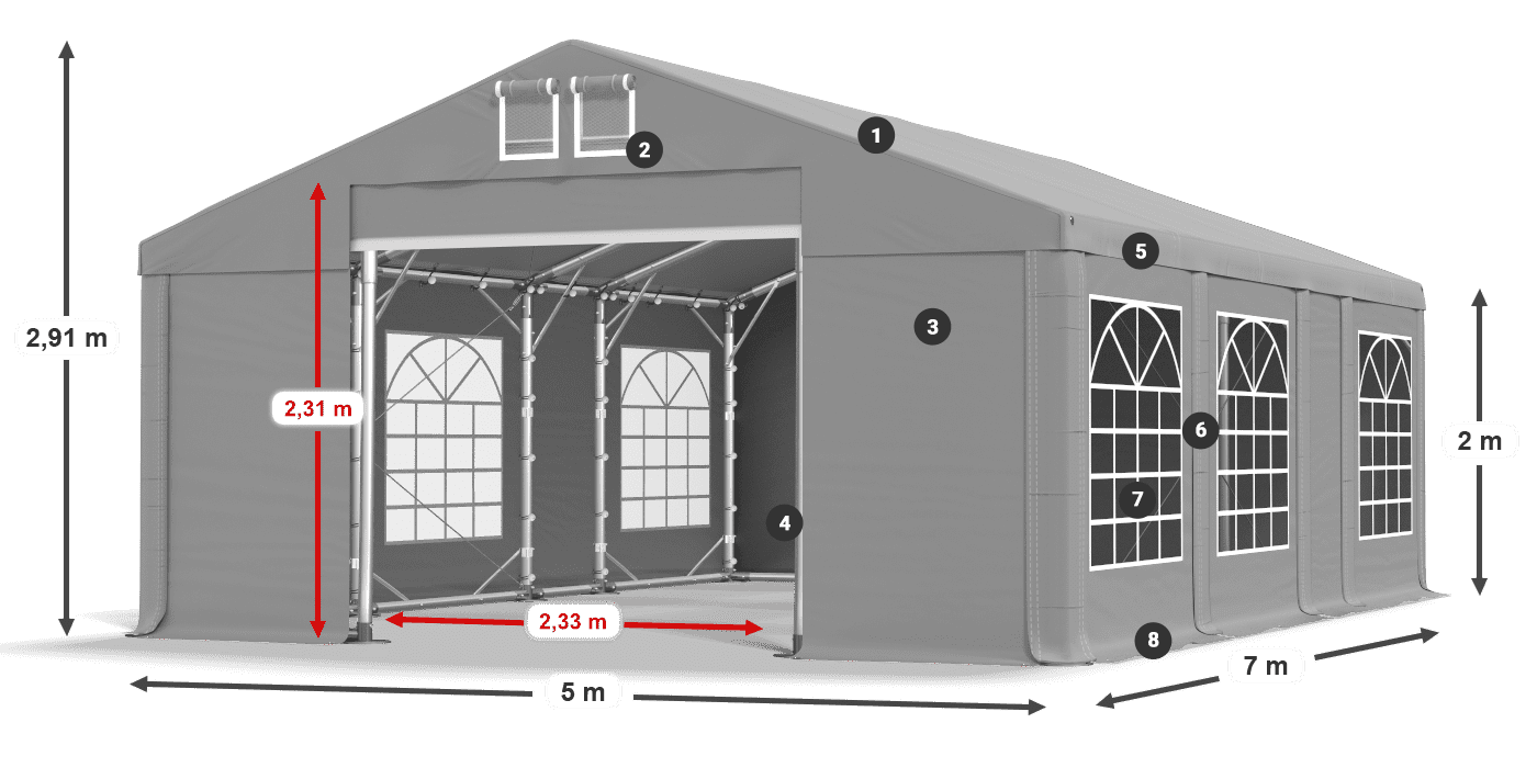 Acoperiș: FR 620 PVC Pereţi: SD 500 PVC 2m legenda
