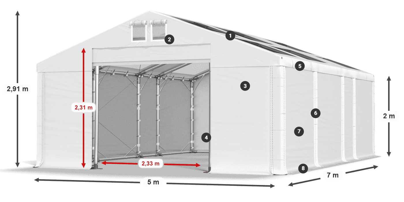 Acoperiș: MS T 580 PVC Pereţi: FR 620 PVC 2m legenda