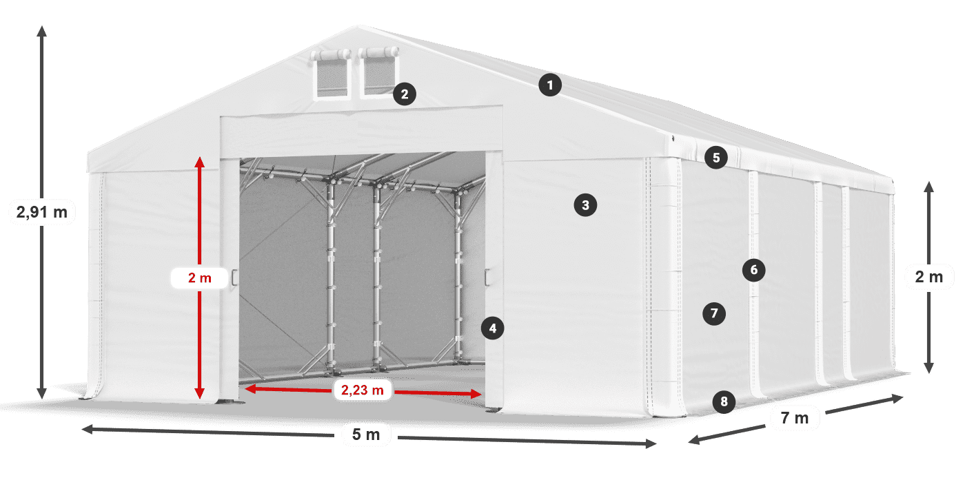 Acoperiș: MS 580 PVC Pereţi: FR M 620 PVC 2m legenda