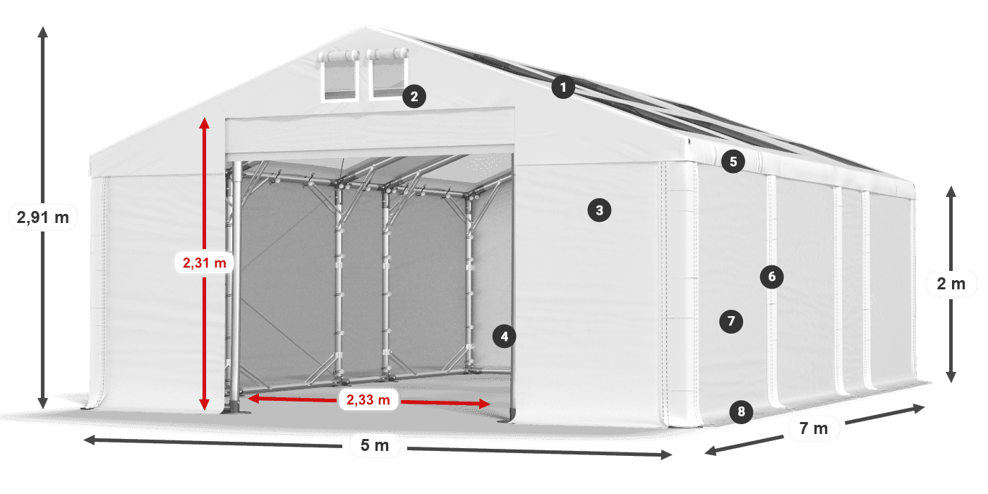 Acoperiș: MS T 580 PVC Pereţi: FR 620 PVC 2m legenda