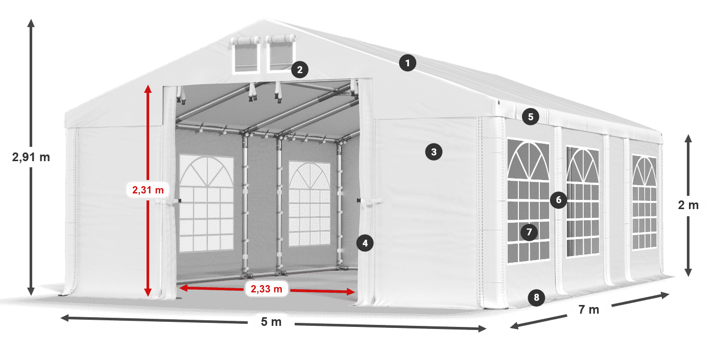 Acoperiș: MS 580 PVC Pereţi: FR 620 PVC 2m legenda