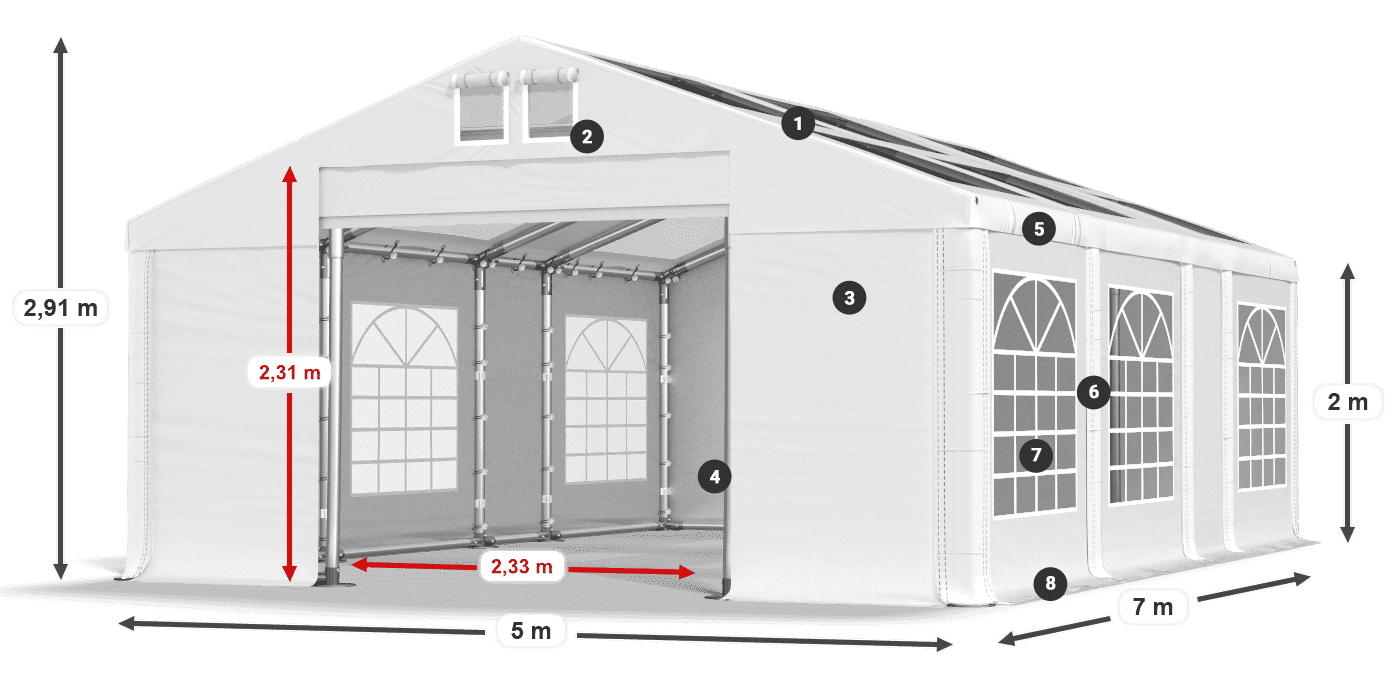 Acoperiș: MS T 580 PVC Pereţi: FR 620 PVC 2m legenda